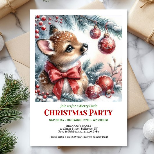 Sweet baby fawn Christmas kids invitation digital  招待状