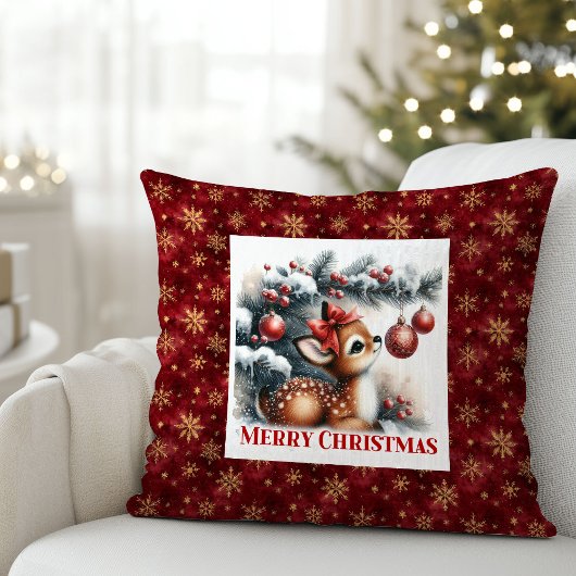 Sweet Baby Fawn Winter Scene Kids Room Decor Xmas クッション