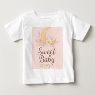 Sweet Baby Floral Moon Design – Gentle Pastel Nurs ベビーTシャツ