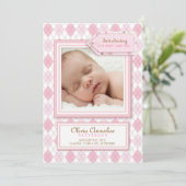 Sweet Baby Girl写真アーガイル誕生のお知らせ 案内状 (スタンド正面)