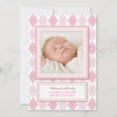 Sweet Baby Girl写真アーガイル誕生のお知らせ 案内状 (裏面)