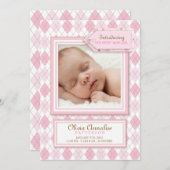 Sweet Baby Girl写真アーガイル誕生のお知らせ 案内状 (正面/裏面)