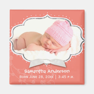 Sweet Baby Girl写真Birth Announcement Magnets マグネット