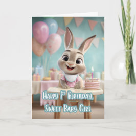 Sweet Baby Girl Bunny 1st Birthday Party カード