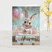 Sweet Baby Girl Bunny 1st Birthday Party カード (黄色い花)