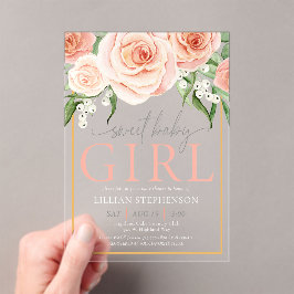 Sweet Baby Girl Elegant Blush Pink Rose Floral  アクリル招待状