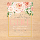 Sweet Baby Girl Elegant Blush Pink Rose Floral  アクリル招待状 (正面)