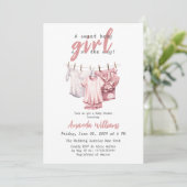 Sweet Baby Girl on the Way - Boho Pink Clothesline 招待状 (スタンド正面)