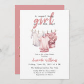 Sweet Baby Girl on the Way - Boho Pink Clothesline 招待状 (正面/裏面)