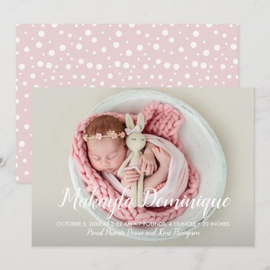 Sweet Baby Girl Photo Birth Announcements (正面/裏面)
