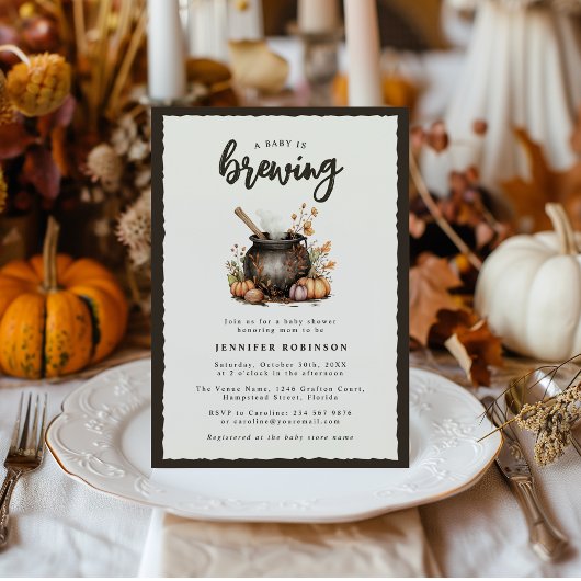 Sweet Baby Is Brewing Halloween Baby Shower 招待状