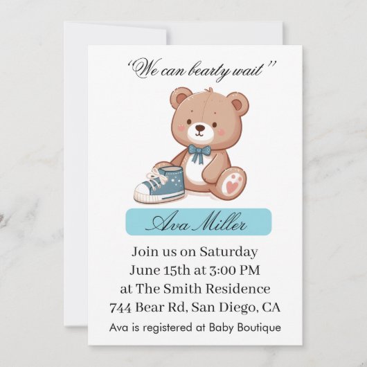 Sweet Baby Shower Invitation | Cute Bear Theme 招待状 (正面)