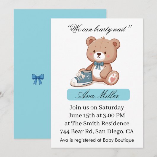 Sweet Baby Shower Invitation | Cute Bear Theme 招待状 (正面/裏面)