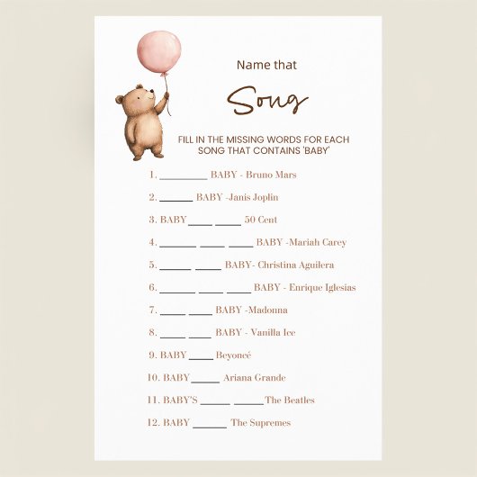 Sweet Bear Baby Shower Name That Song Game  チラシ