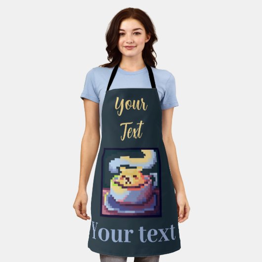 Sweet, bear, Coffee, pixel art エプロン (着用した状態)