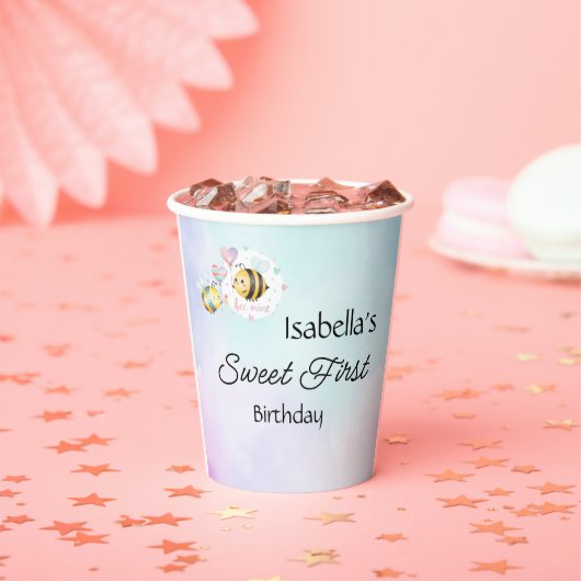 Sweet Bee 1歳の誕生日 カスタマイズデザイン 紙コップ (インサイチュ)