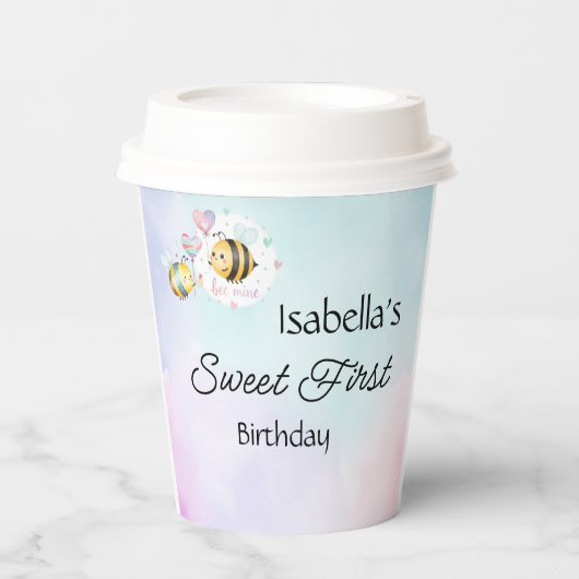 Sweet Bee 1歳の誕生日 カスタマイズデザイン 紙コップ (正面)