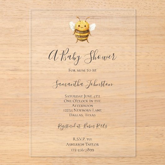Sweet Bee Baby Shower  アクリル招待状 (正面)