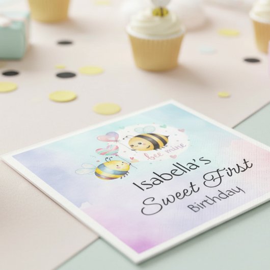 Sweet Bee First Birthday Personalized  スタンダードカクテルナプキン