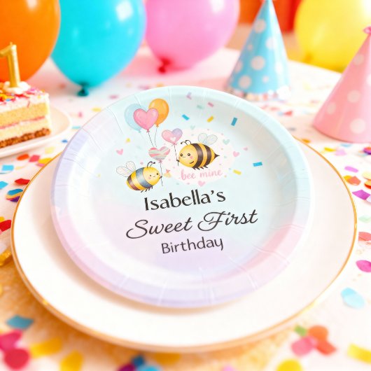 Sweet Bee First Birthday Personalized  ペーパープレート