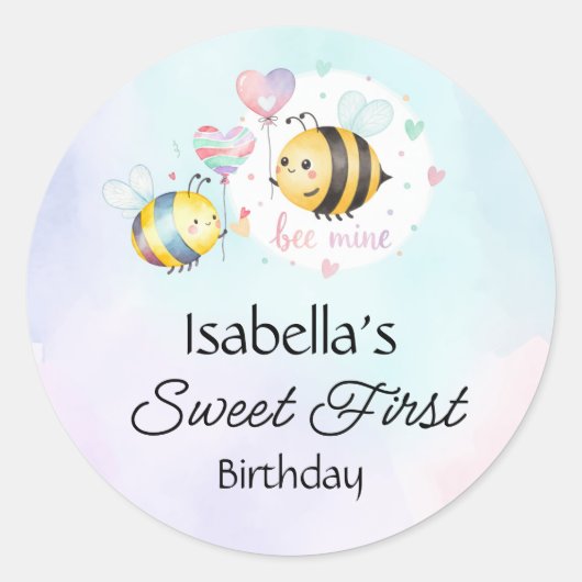 Sweet Bee First Birthday Personalized  ラウンドシール (正面)