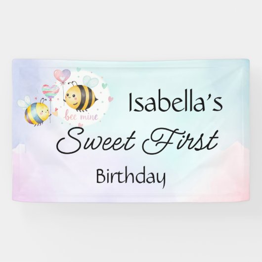 Sweet Bee First Birthday Personalized 横断幕 (横)
