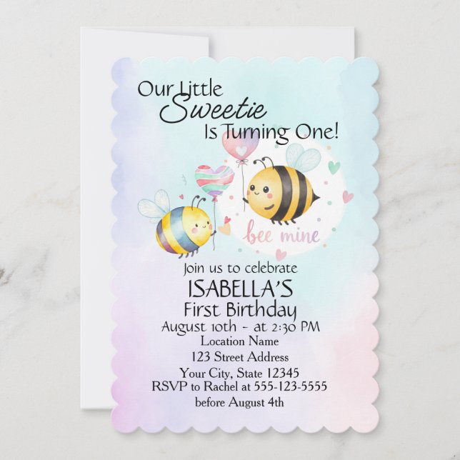 Sweet Bee First Birthday Personalized Invite (正面)