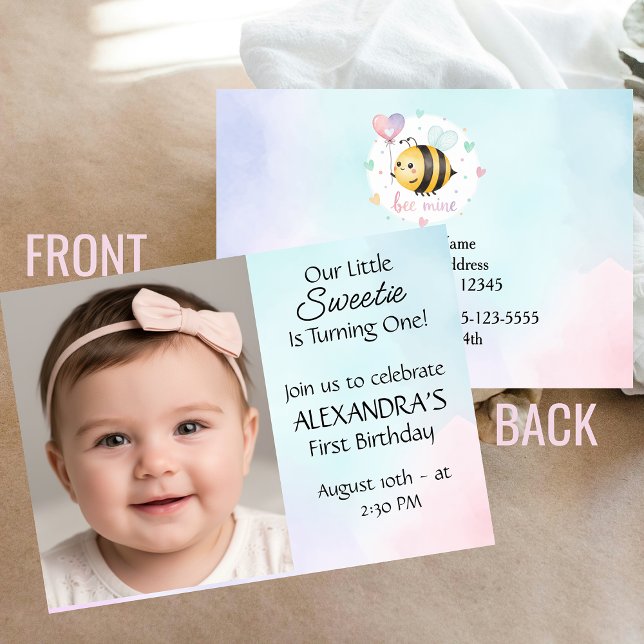Sweet Bee First Birthday Personalized Invite (クリエイターアップロード済み)