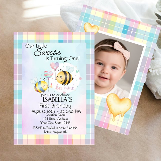 Sweet Bee First Birthday Personalized Invite (クリエイターアップロード済み)