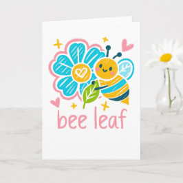 Sweet "Bee Leaf"  Believe Pun for Thank-you gifts カード