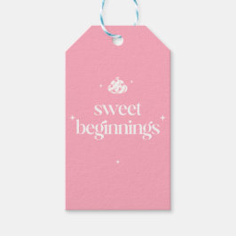 Sweet Beginnings | ピンクとホワイトの女の子のベビーシャワー ギフトタグ