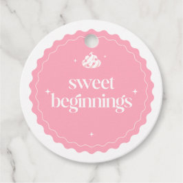 Sweet Beginnings | ピンクとホワイトの女の子のベビーシャワー フェイバータグ