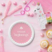 Sweet Beginnings | ピンクとホワイトの女の子ベビーシャワー ペーパープレート (パーティー)