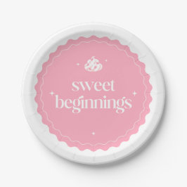 Sweet Beginnings | ピンクとホワイトの女の子ベビーシャワー ペーパープレート