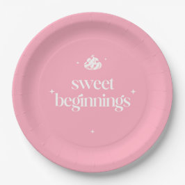 Sweet Beginnings | ピンクとホワイトの女の子ベビーシャワー ペーパープレート
