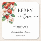 Sweet Berry in Love Strawberry Bridal Shower スクエアペーパーコースター (正面)
