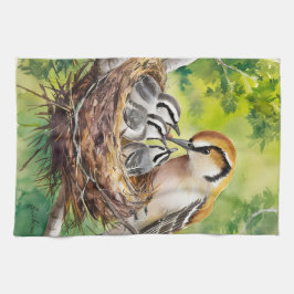 Sweet bird nest painting キッチンタオル