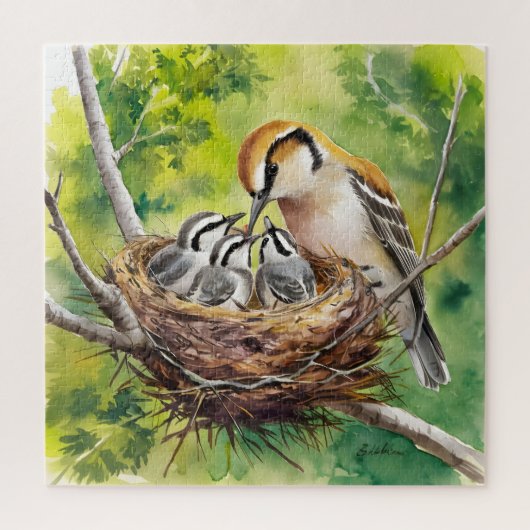 Sweet bird nest painting ジグソーパズル (縦)