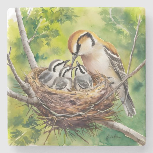 Sweet bird nest painting ストーンコースター (正面)