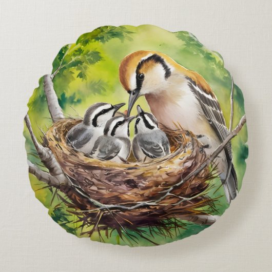 Sweet bird nest painting ラウンドクッション (正面)