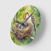 Sweet bird nest painting ラウンド壁時計 (傾斜)