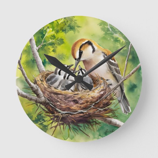 Sweet bird nest painting ラウンド壁時計 (正面)