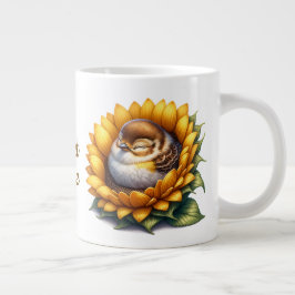 Sweet Birdie Sleeping Swallow On Sunflower ジャンボコーヒーマグカップ