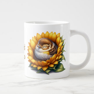 Sweet Birdie Sleeping Swallow On Sunflower ジャンボコーヒーマグカップ