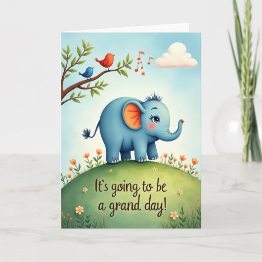 Sweet Birthday Blue Elephant Card カード (正面)
