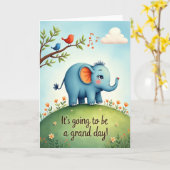 Sweet Birthday Blue Elephant Card カード (黄色い花)
