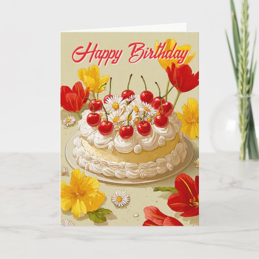 Sweet Birthday Cake Wishes Card カード (正面)