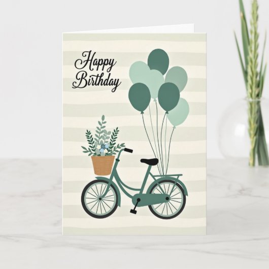 Sweet Birthday Green Bicycle Card カード (正面)