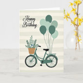 Sweet Birthday Green Bicycle Card カード (黄色い花)