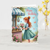 Sweet Birthday Lacy Border Card カード (黄色い花)